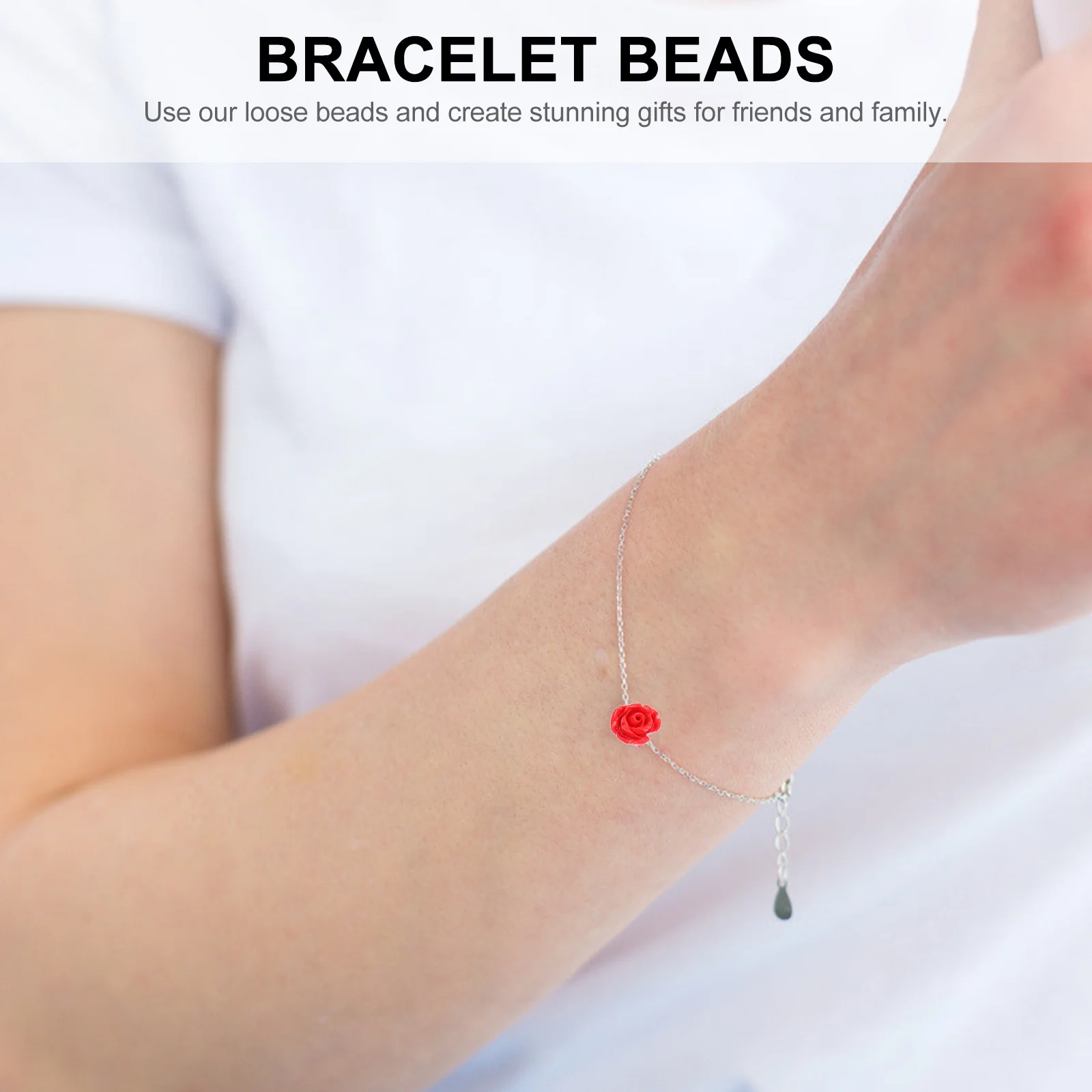 

50Pcs Flower Loose Beads Red Rose Resin DIY Jewelry Making Craft Spacer Beads for Necklace Bracelet Decoration Supplies