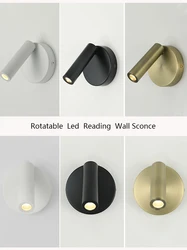 Adjustable LED Wall Sconce Creative Bedside Reading Lamp for Hotel Bedroom Study Rotating Small 3W Spotlight AC 90~240V