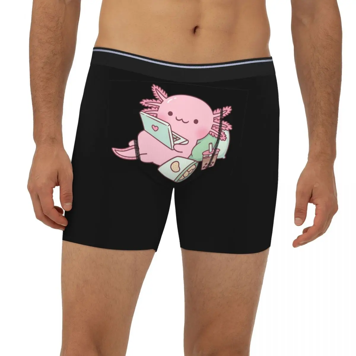 

Cute Chilling Axolotl Long Boxer Underpants Short Men's Panties Soft Underwear for Homme Man Boyfriend Gift