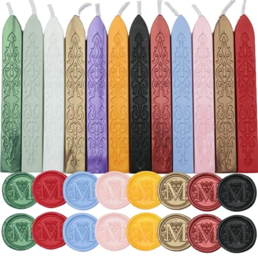 

12Pcs Wax Sealing Sticks with Wicks, Assorted Colors Wax Seal Sticks Great for Letter Sealwax Stamp, Mixed Wicks Waxsealsticks