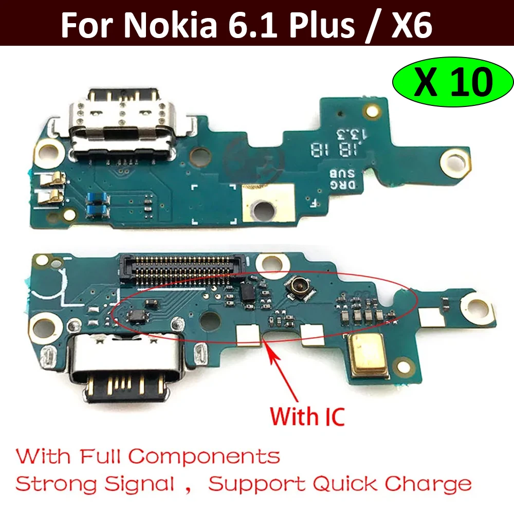 

10Pcs, New For Nokia X6/ 6.1 Plus TA-1099/1103 USB Charge Port Jack Dock Connector Charging Board Flex Cable