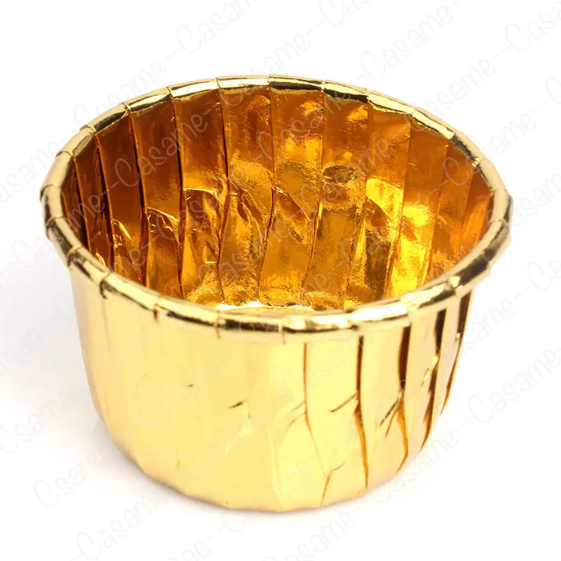 Envoltorios de papel de aluminio dorado y plateado para cupcakes, envoltorios para pasteles, tazas para hornear, bandeja, tazas de papel para
