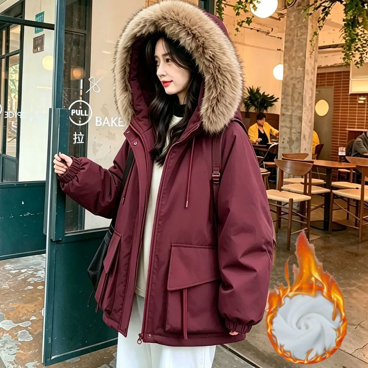 Detachable Large fur collar Plush Thick Cotton Jacket 2026 Autumn Winter New Warm Parker COAT Women's Medium long Cotton Jackets