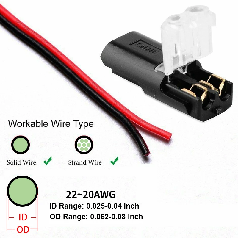 10pcs 2pin Pluggable Wire Connector Quick Splice Electrical Cable Crimp Terminals for Wires Wiring 22-20AWG LED Car Connectors