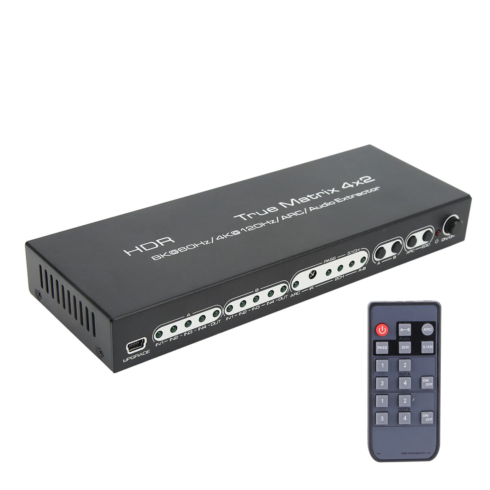 4 in 2 Out 2.1 8K Matrix with Audio Separation Support 8K60Hz 4K120Hz Support for Dolby Vision HDR AC3 DTS LPCM