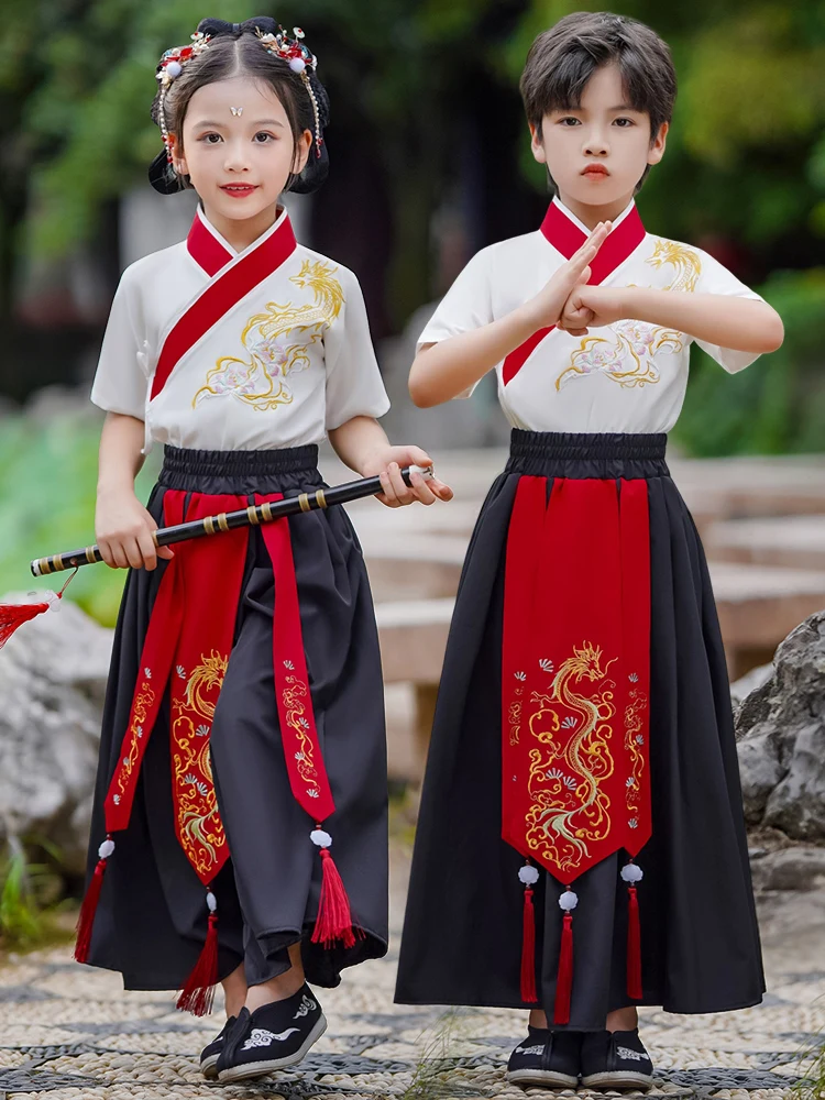 

Детский комплект Ханьфу для церемонии поступления в школу, одежда для мальчиков и девочек, костюм для выступления в детском саду