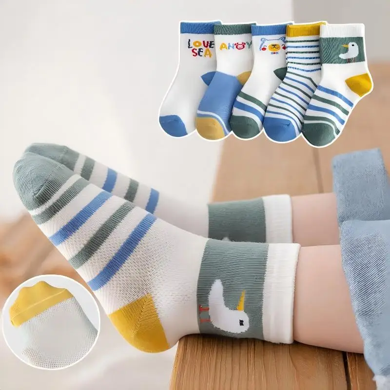 

5 Pairs Children's Socks, BreathableCute, Kids Socks Boys Girls,Sweat-absorbent and soft，With cute patterns，Suitable for summer