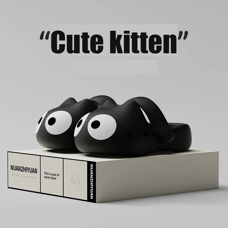 Women's Cute Cartoon Animal Non-Slip Shower Sandals Bathroom Soft Slipper Cat Ears Couples Shoes Cloud Slippers for Women