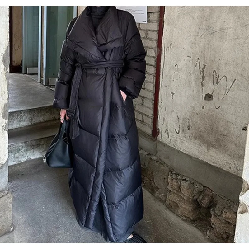 

Новинка 2023 года, зимнее теплое необходимое: винтажное, теплое, универсальное, высококачественное, свободное длинное пуховое хлопковое пальто. Верхняя одежда.