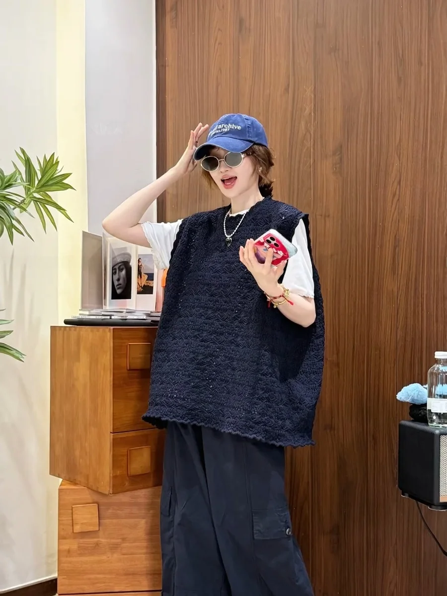 

plus Size Women's Summer Knitted Hollow out Hook Flower Vest Sleeveless Top Casual Style Spring Fashion Ladies' Inner Wear