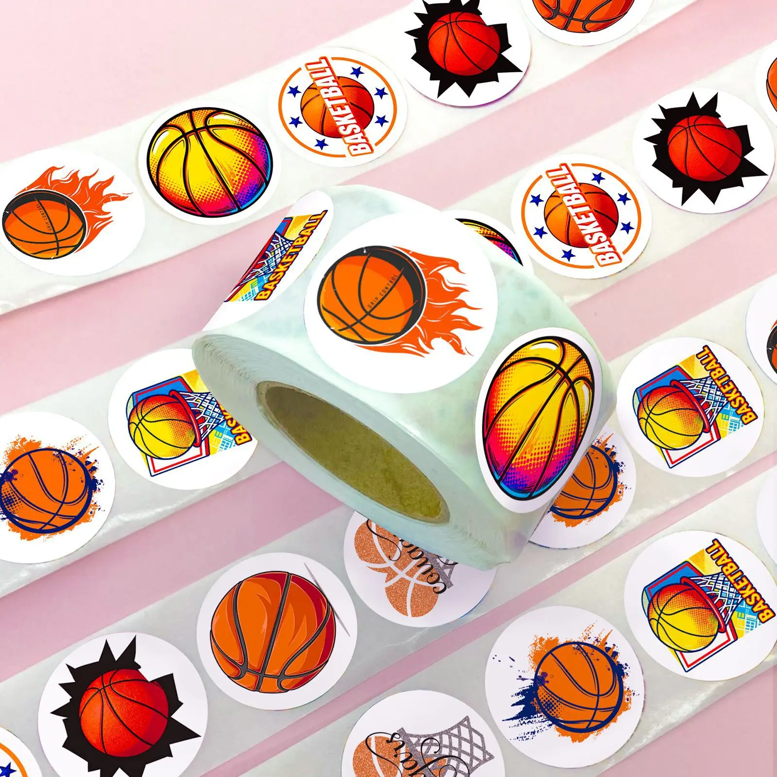 500 قطعة/لفة الكرتون لطيف كرة السلة ختم ملصق DIY بها بنفسك بولي كلوريد الفينيل محمول الشارات الديكور ملصق مكافأة دمى هدايا