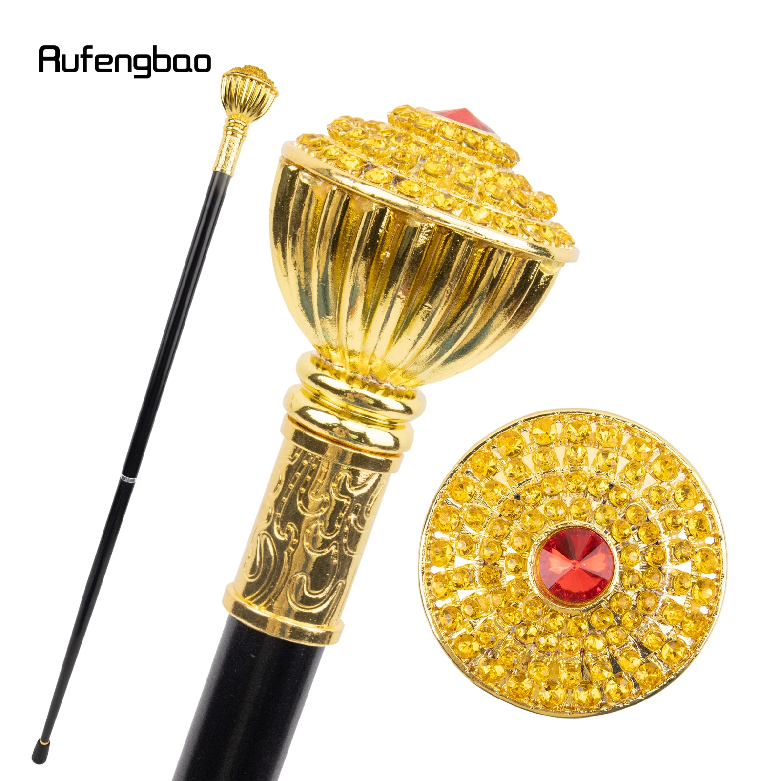 

Red Artificial Diamond Golden Walking Cane Fashion Decorative Walking Stick Gentleman Elegant Cosplay Cane Crosier 95.5cm