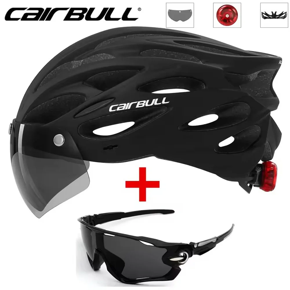 CAIRBULL-Cycling Helmet with Removable Lens, Bicycle Safety Helmet with Visor, Mountain Bike Helmet with Taillight, Cycling Caps