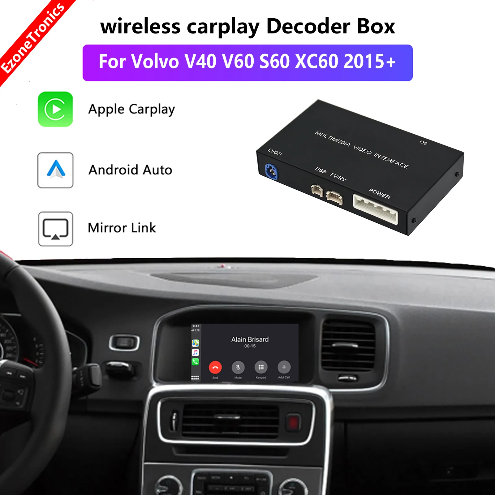 EZonetronics-Caixa decodificadora de atualização de tela, interface multimídia, CarPlay, Android Auto, Kit de retromontagem para Volvo V40, V60, S60, XC60, 2015 +