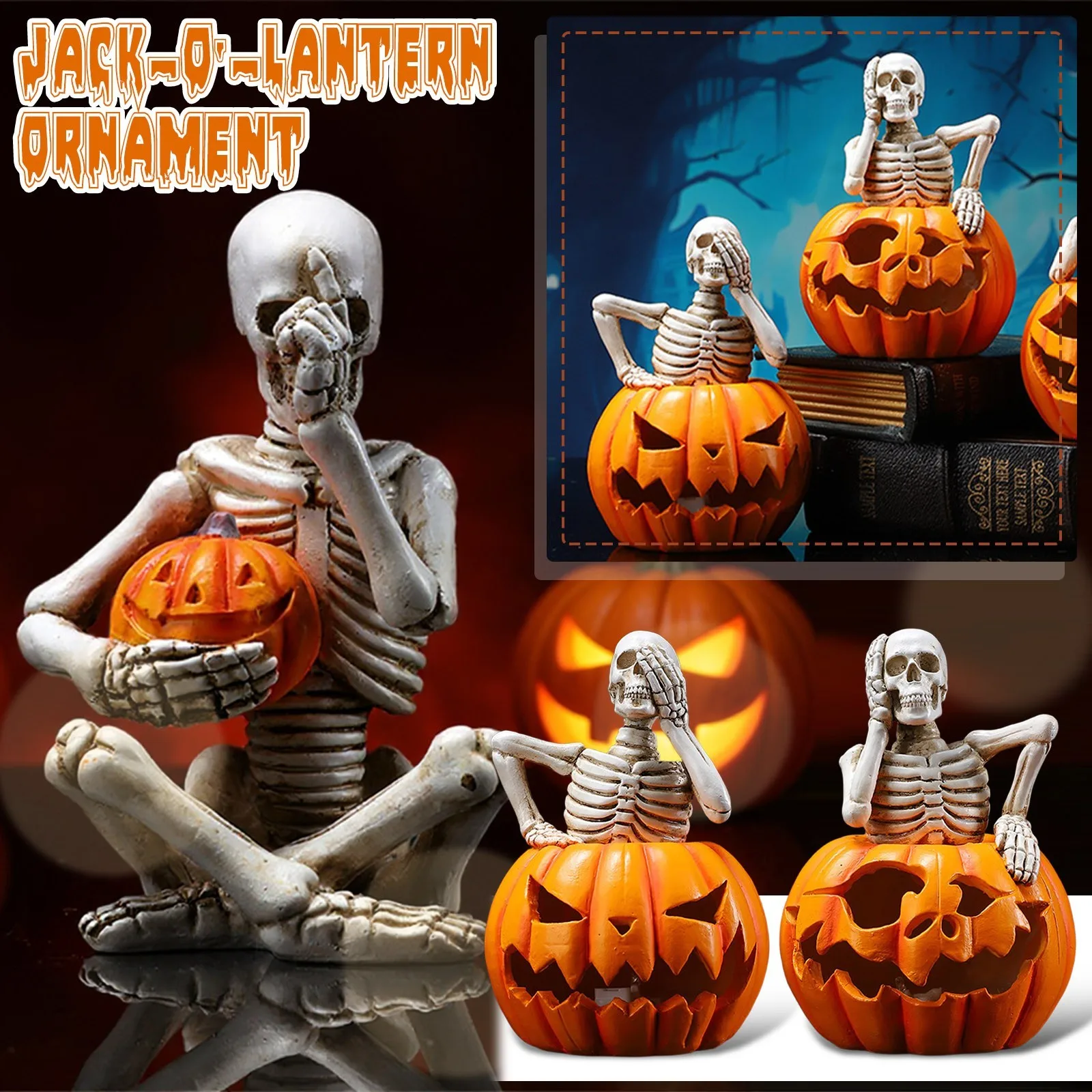 

Halloween Glowing Pumpkin Skull Creative Desk Ornament Resine Small Novelty Car Decoration Holiday Gift for Friends