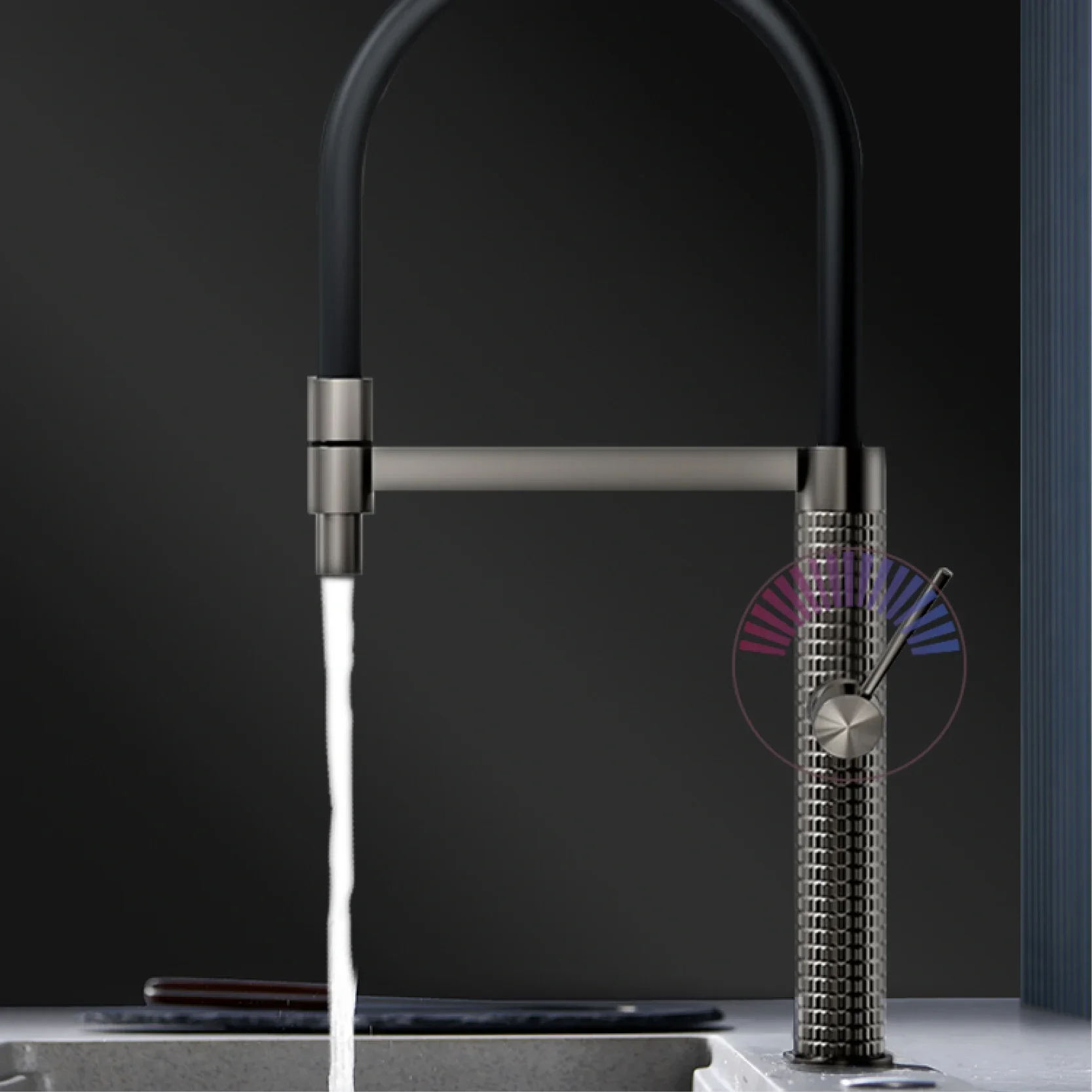 

Gun Gray Luxury Brass Kitchen Faucet Single Handle Cold and Hot Dual Control Modern Design Simple Black Sink Faucet