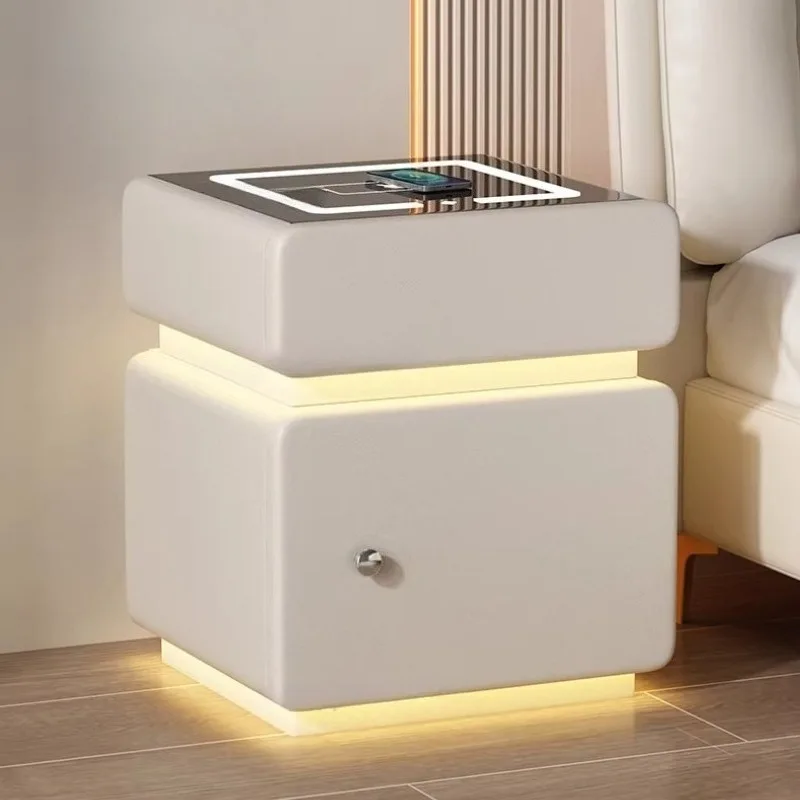 

Italian Beige Organizer Nightstands Design Wooden Adult Coffee Bedside Table Space Saving House Mesas De Noche Furniture Home