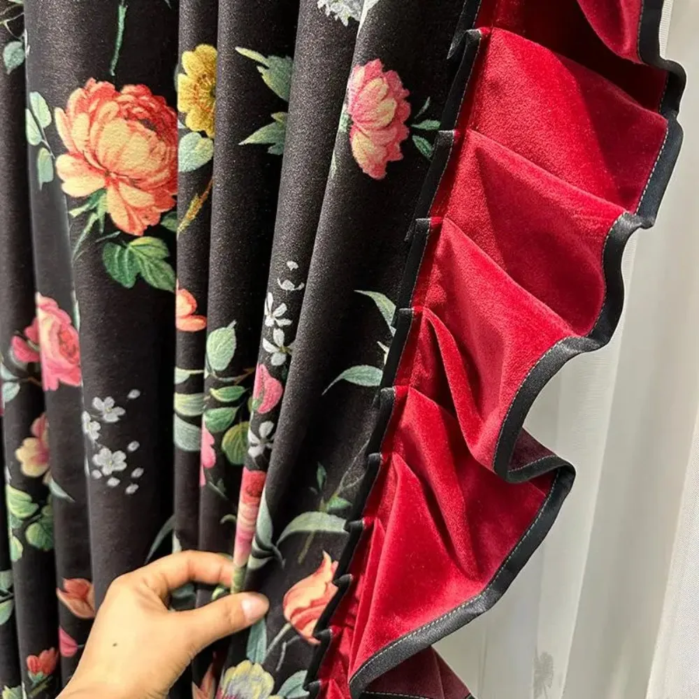 Luxury Floral Velvet Blackout Curtains for Living Room Bedroom French European Opulent Vintage Drapes Custom Tulle Valance