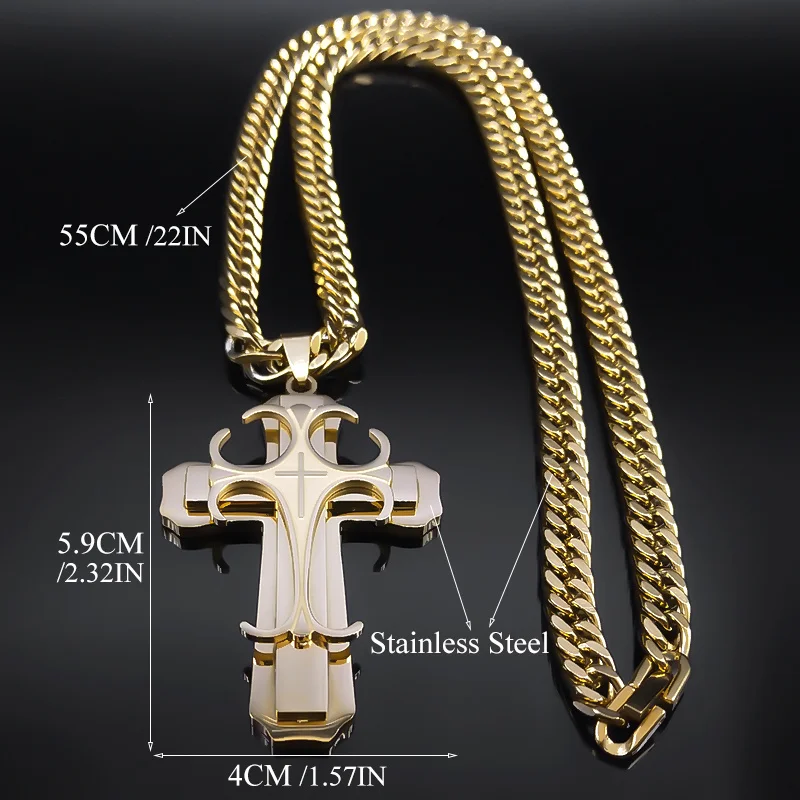 Collana con ciondolo croce a strati di lusso accessori da uomo catena in acciaio inossidabile collane maschili gioielli regali collare hombreN6134