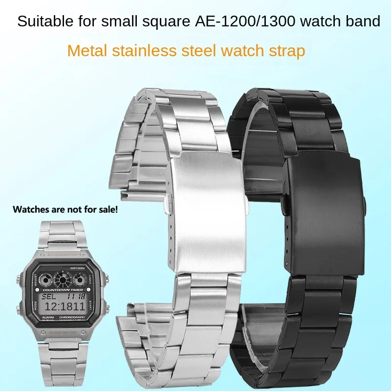 18mm raised stainless steel watchband for Casio watch AE-1200WH/1300WH/1500 strap A158/168/159 F91 series metal strap bracelet