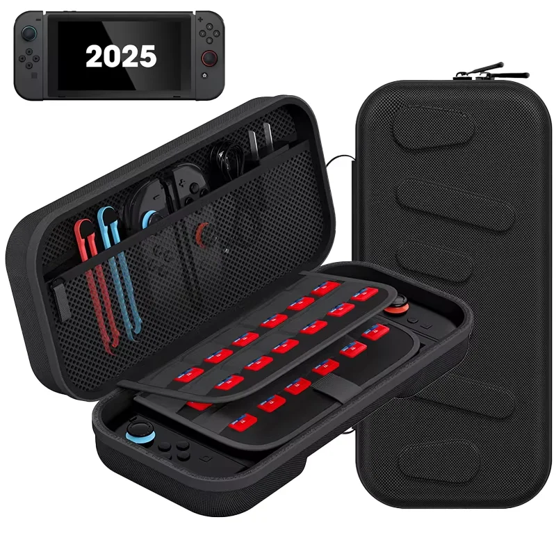 

Большой чехол для переноски Switch 2025 2 с 24 слотами для игровых карт, жестким дорожным футляром, органайзером Joy-Con и переходными рукавами