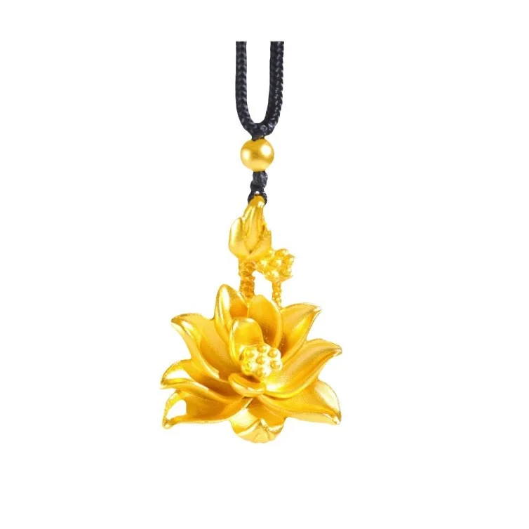 2026 High Color Retention Sand Gold Lotus And Seed Pod Pendant For Women Copper Gold Plated Diy Jewelry Making Accessories Bulk view 5
