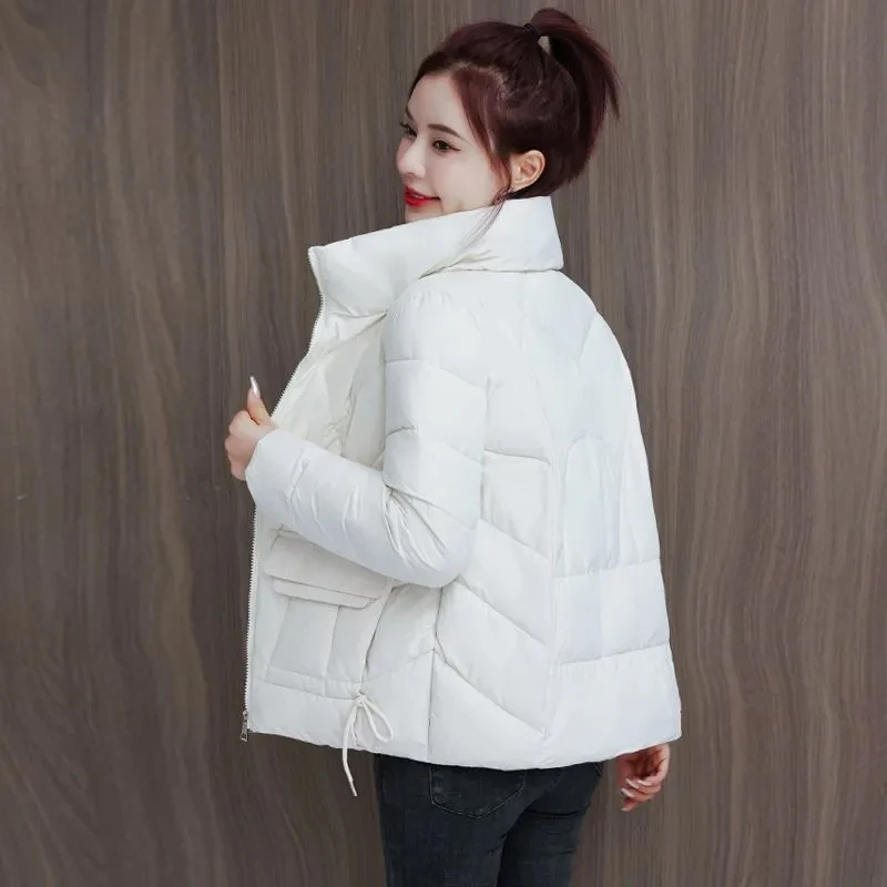 2023 Autumn and Winter Parka New Korean Standing Collar Down Cotton Coat Versatile Fashion Ladies Short Sustans Coat Pocket LJA