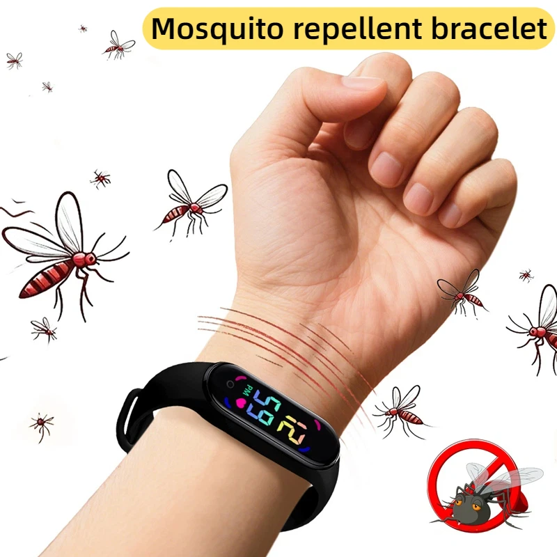 Relógio com display de tempo em led, pulseira repelente de mosquitos, ultrassônico físico, não químico, para casa, esportes ao ar livre, unissex, novo