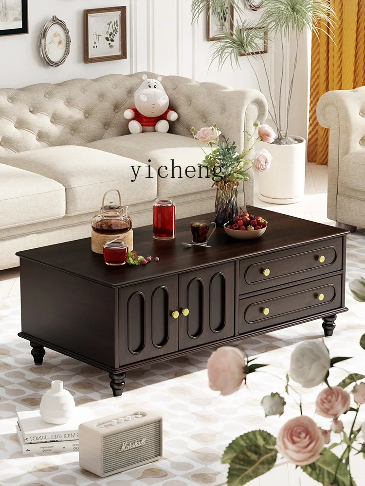 French light luxury retro pure solid wood coffee table TV cabinet combination American living room home coffee table
