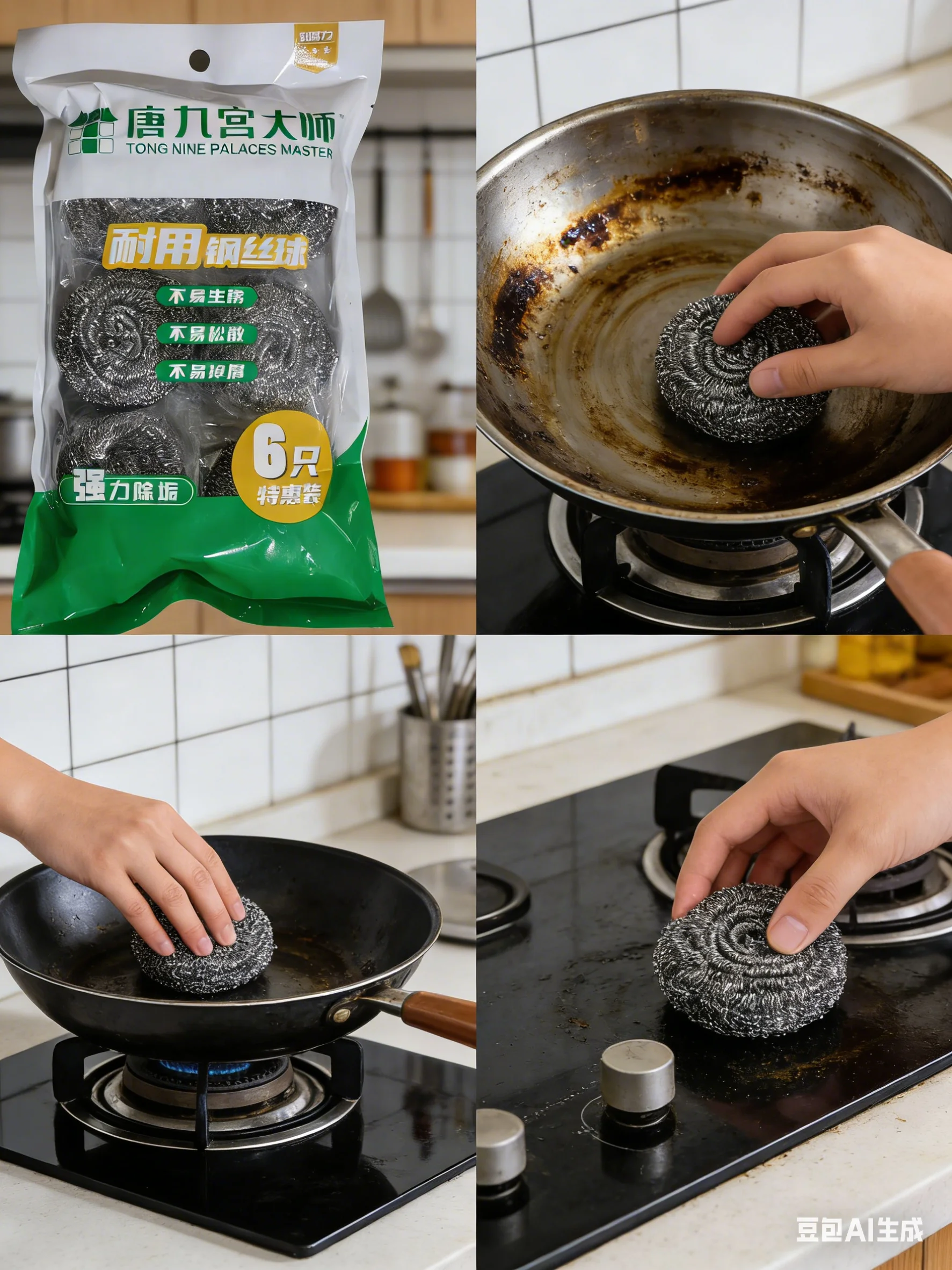 6 pcs Stainless Steel Scrubber, Scrubbing Scouring Pad, Steel Wool Scrubber for Kitchens, Bathroom and More Strong Resistance