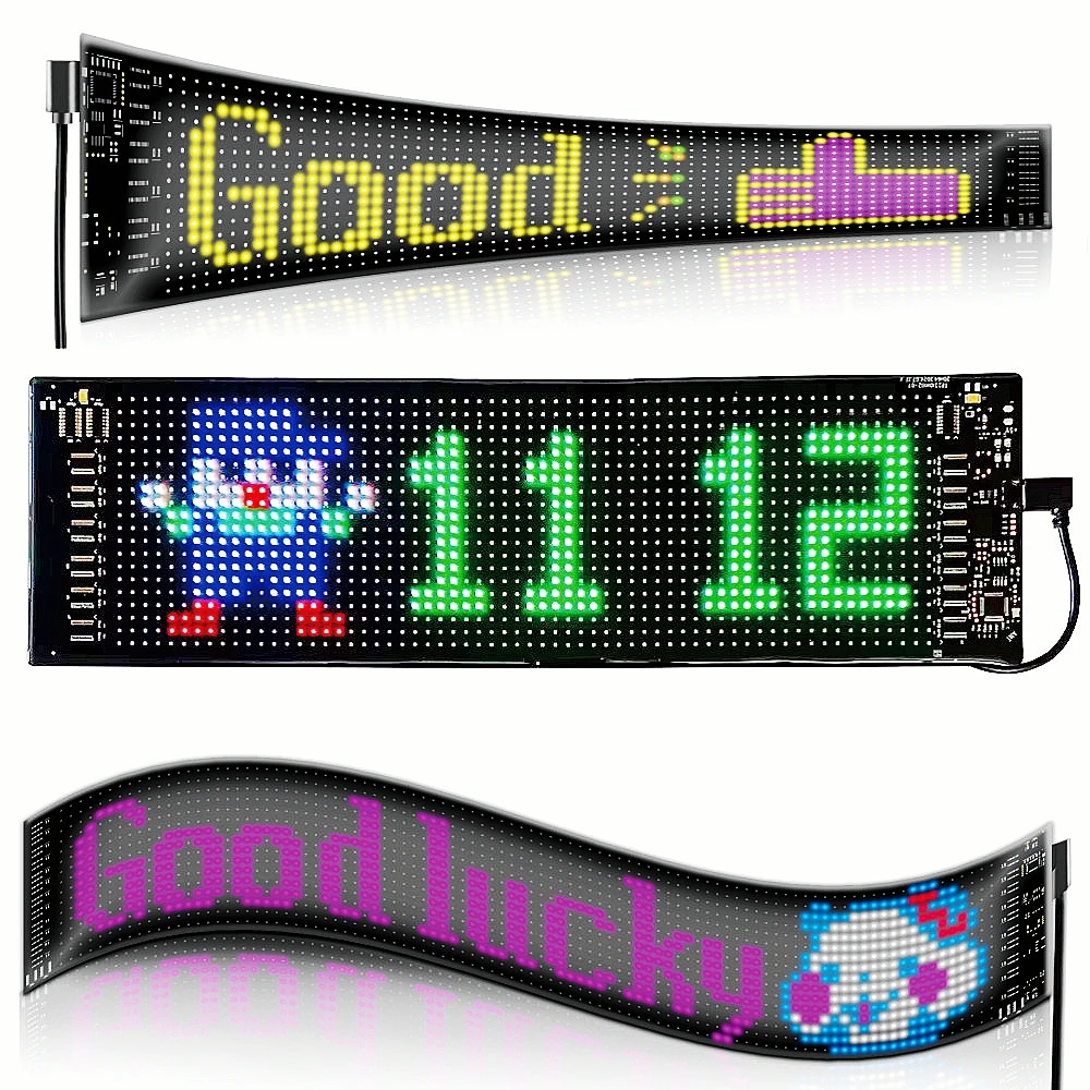 LED matrix pixel flexible panel light RGB Bluetooth APP USB 5V addressable pattern scrolling text animation DIY fun soft strip