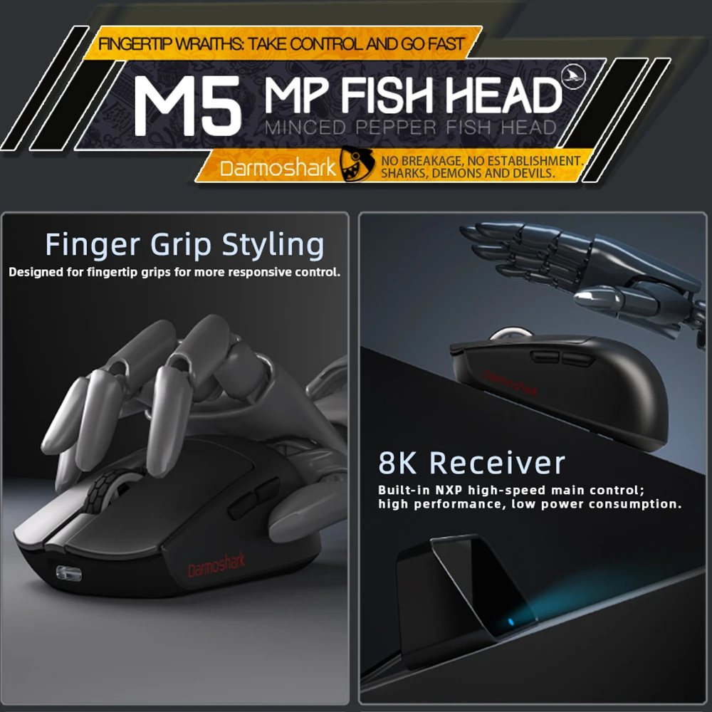 Imagem -02 - Mouse Gaming 8k hz sem Fio Bluetooth Computador 26000dpi Óptico Pam3395 N52840 com Receptor 4k Darmoshark-m5