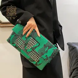 Rivet Envelope Purses Clutch Punk Style Green Flap Women'S Clutch Bag 2023 Chains Designer Single Shoulder Crossbody Handbags