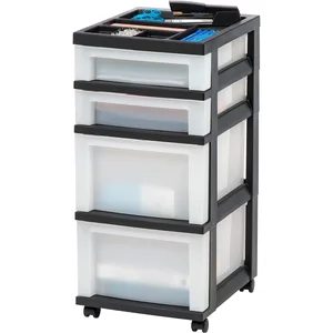4-Drawer Rolling Storage Cart with Wheels, Mobile Organizer for Craft Supplies, Closet, Bathroom, Black/Pearl