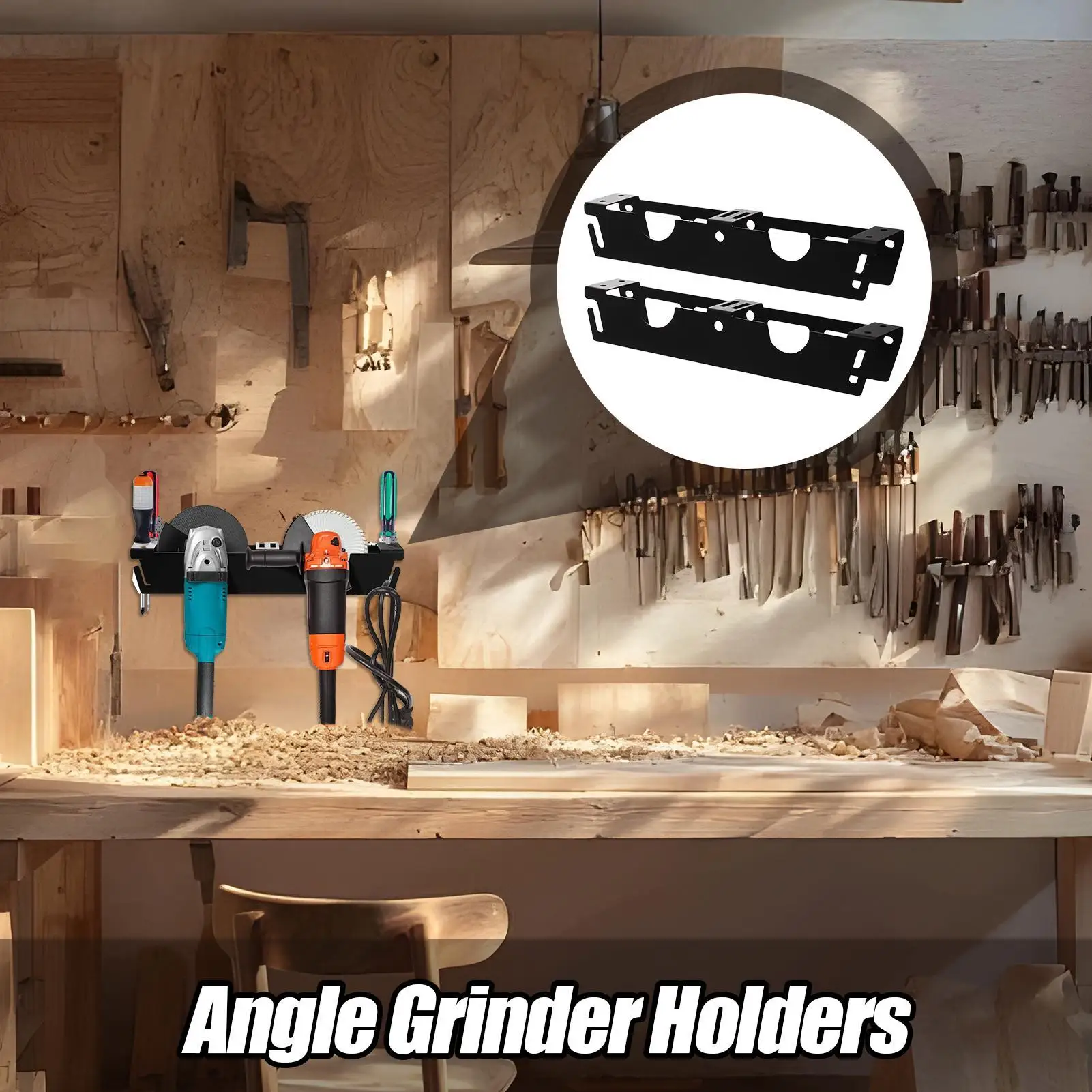 Grinder Holder Wall Mount Bracket For Angle Grinder 2 Pieces Electric Tools 2-Slot Rack With Cord Hooks For Home Renovation