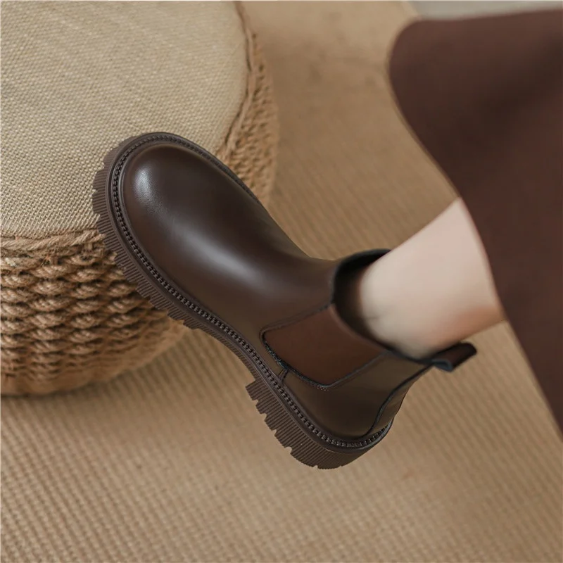 أحذية مارتن من الجلد الطبيعي للنساء، أحذية تشيلسي قصيرة ذات قاعدة سميكة من الصوف للخريف والشتاء، أحذية نسائية صغيرة الحجم على... #5