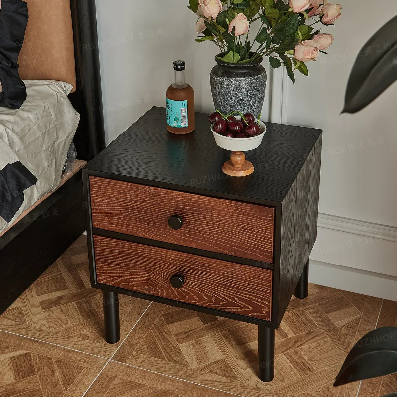 Vintage Solid Wood Two-tone Nightstand Storage Drawer Compact Bedroom