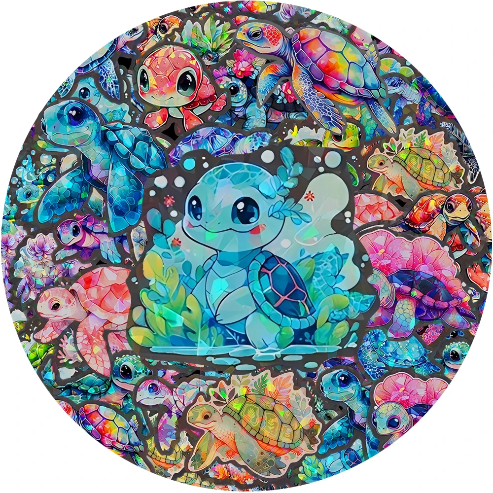 10/30/50pcs Transparent Colorful Turtle Cartoon Stickers Laser Animal Aesthetic Decals for Skateboard Luggage Funny Sticker Giff
