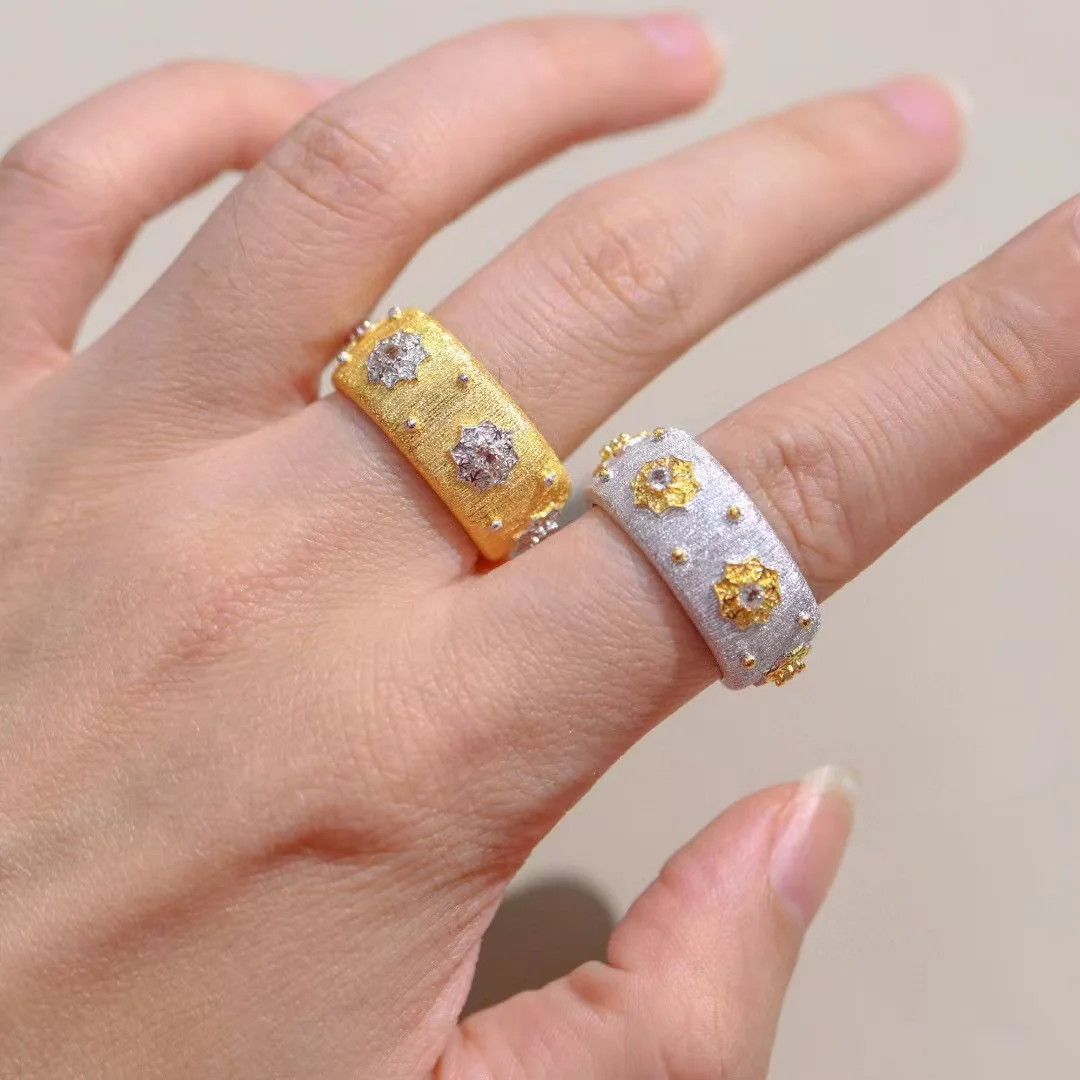 Vintage Fashion 925 Silver Natural Topaz Starry Rings 18K Gold Plated Tulle Rigato Stars Finger Band Genuine Gem Neutral Jewelry