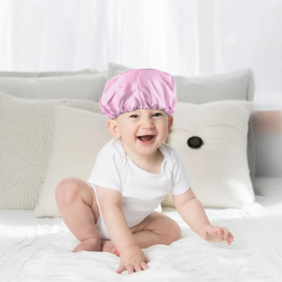 

3Pcs Kids Sleeping Hat Elastic Satin Adjustable Drawstring for Children Baby Sleep Bath Hair Protection Yellow Sky