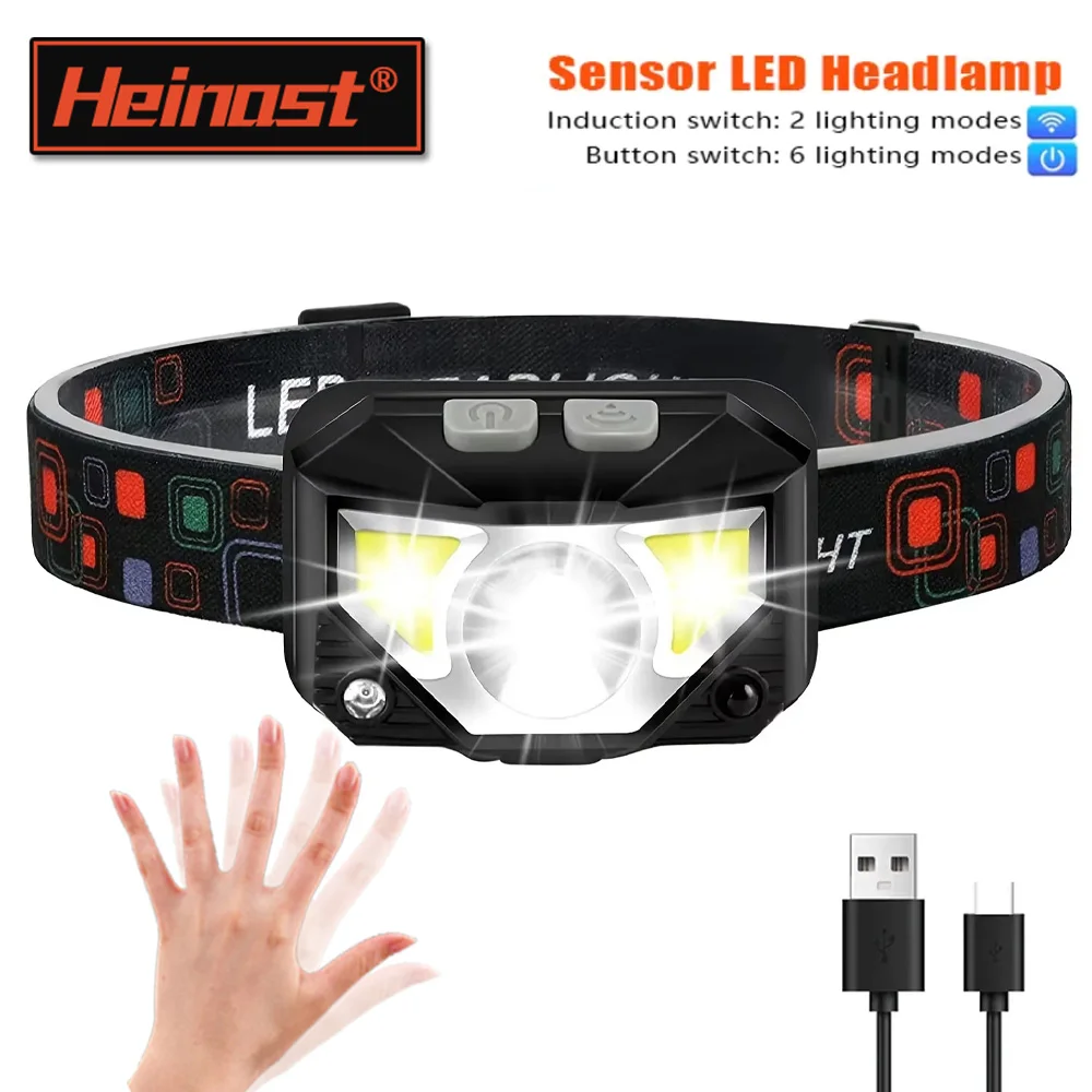 1200 Lumen Bright Headlamp Flashlight LED Rechargeable Headlight Red Light Waterproof Motion Sensor Head Lamp Fishing Head Light