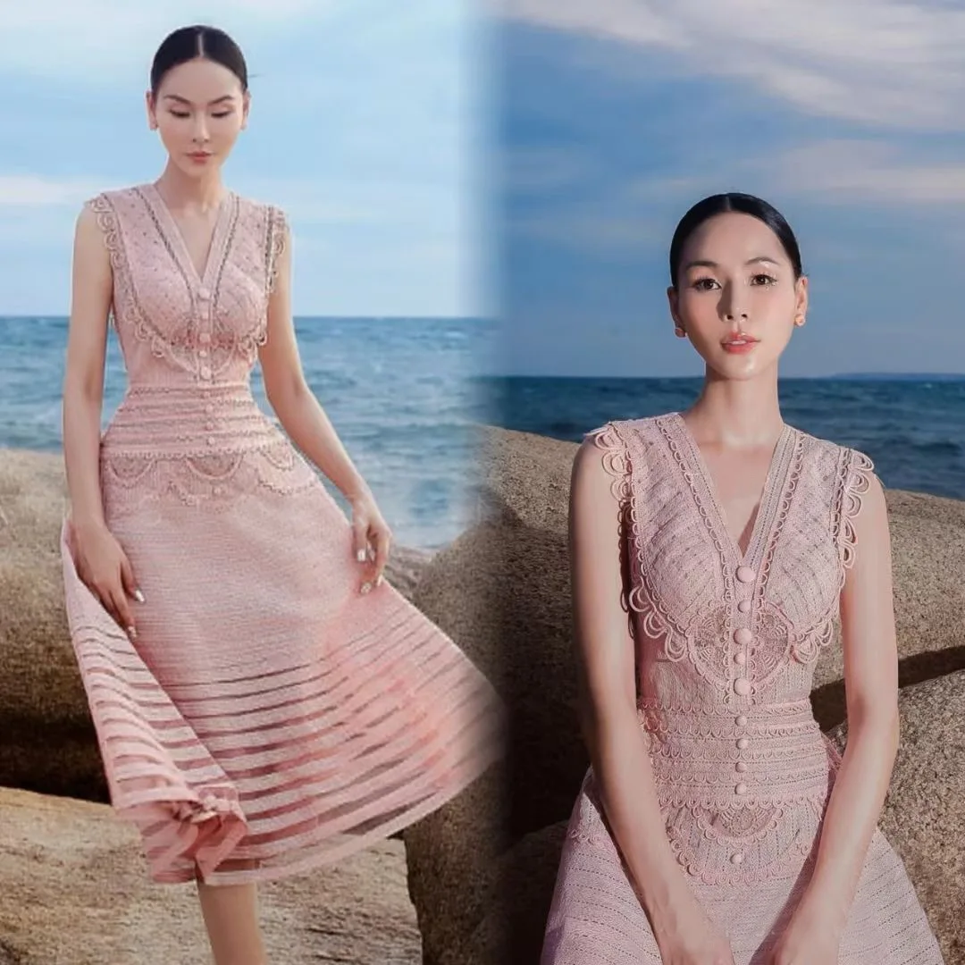 

Ele База средней длины с кружевной вставкой Dr с тяжелой вышивкой Ранняя весна Новый дизайн V-Ne Svel с высокой талией Лето D...