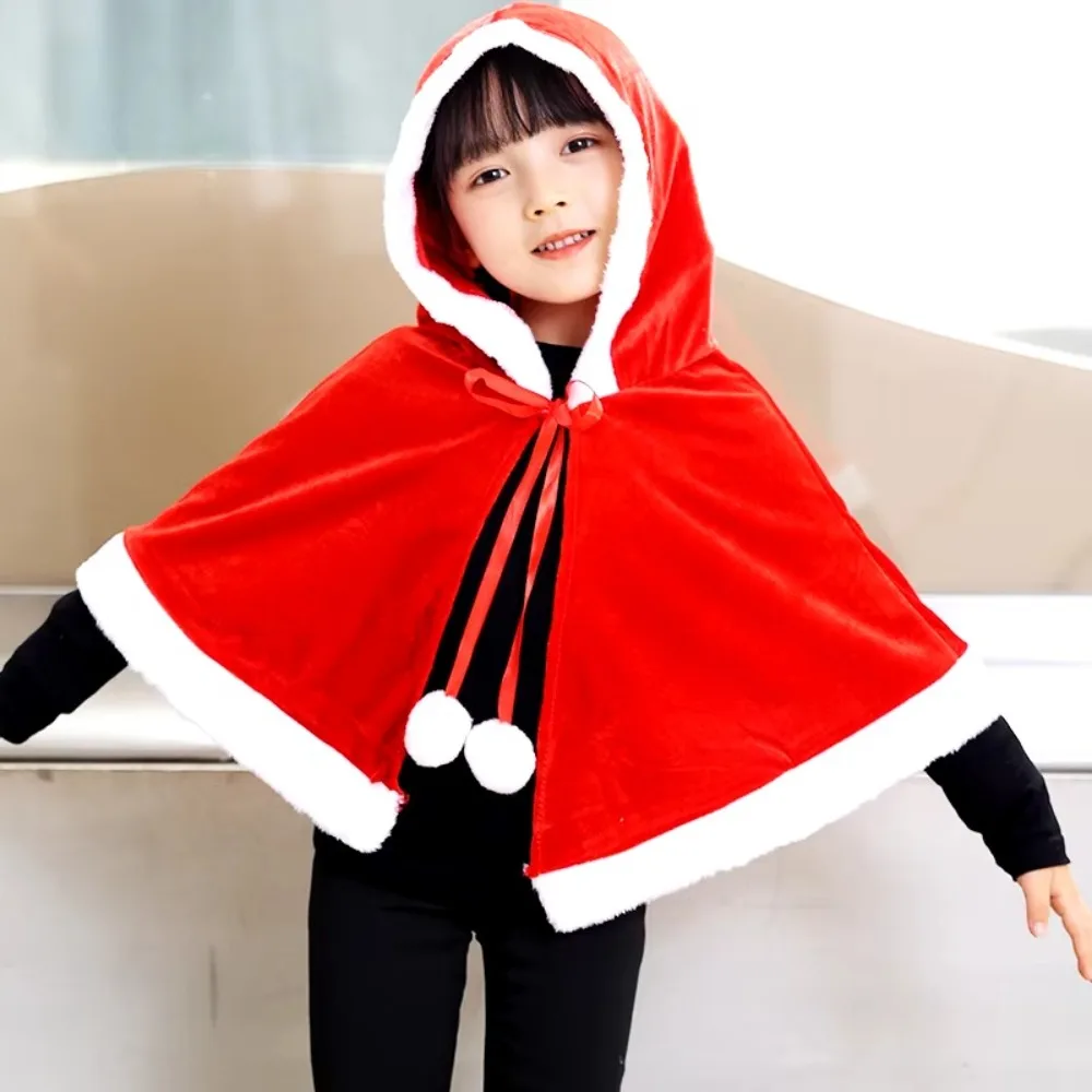 Novo natal de pelúcia menina xale trajes festa cosplay capa vermelha outono inverno com capuz capa de natal