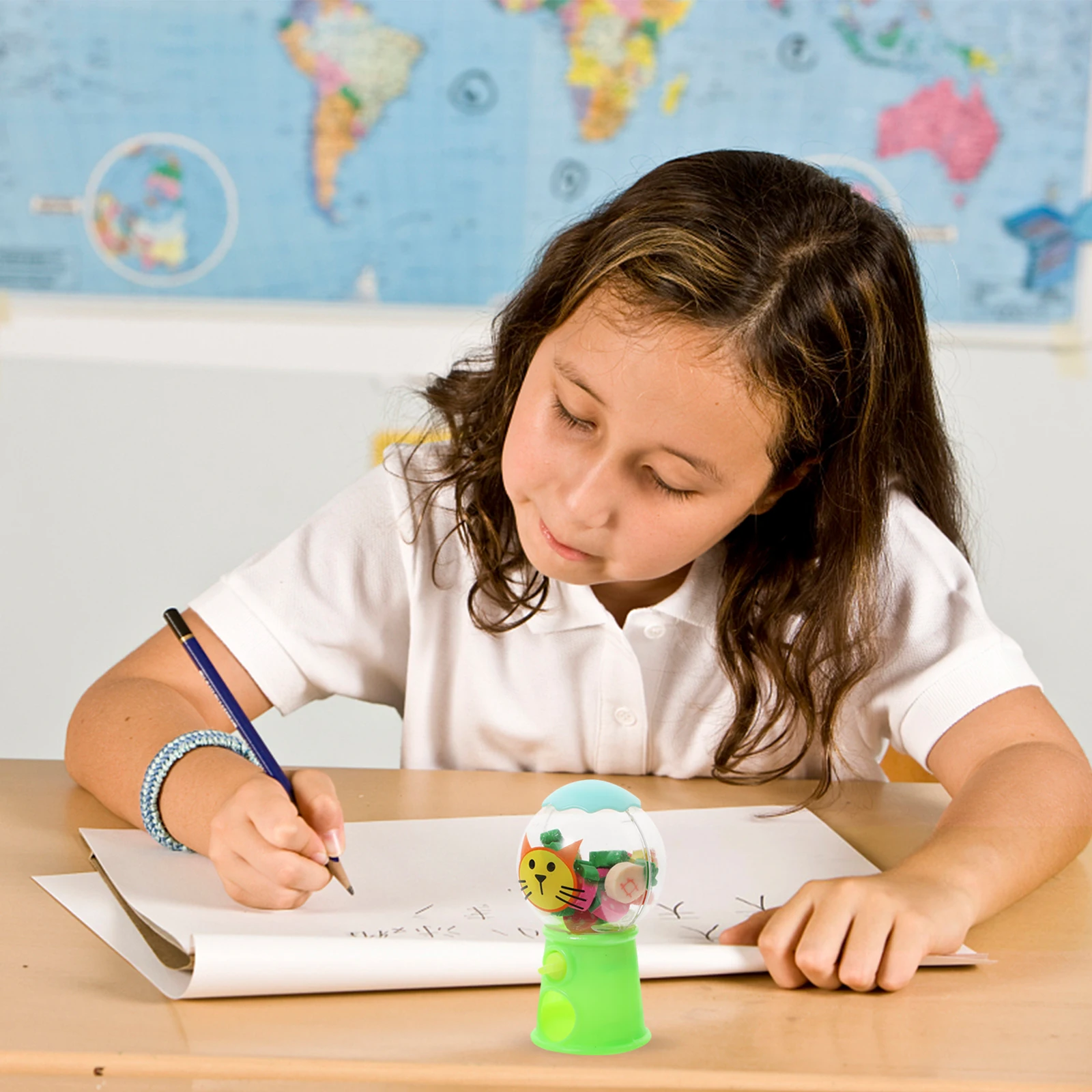 

12pcs Rubber Eraser Dispenser Machine Toy Compact Safe Reusable Cartoon Kids Gift Mini Erasers Container Plastic