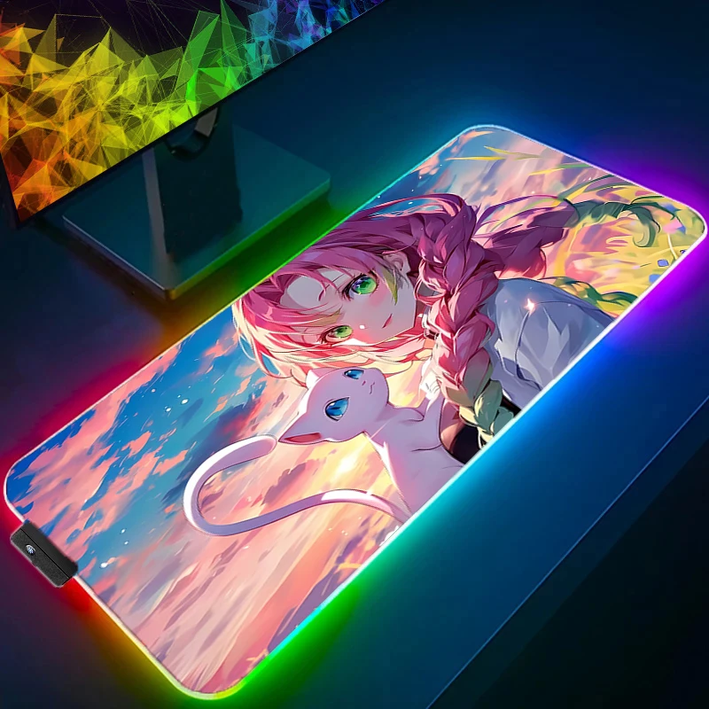 RGB لوحة ماوس كبيرة مكتب الحصير ملحقات ألعاب الكمبيوتر XXL LED لوحة الماوس P-بوكيمون G-Gengar شيطان القاتل Nezuko لوحة المفاتيح حصيرة