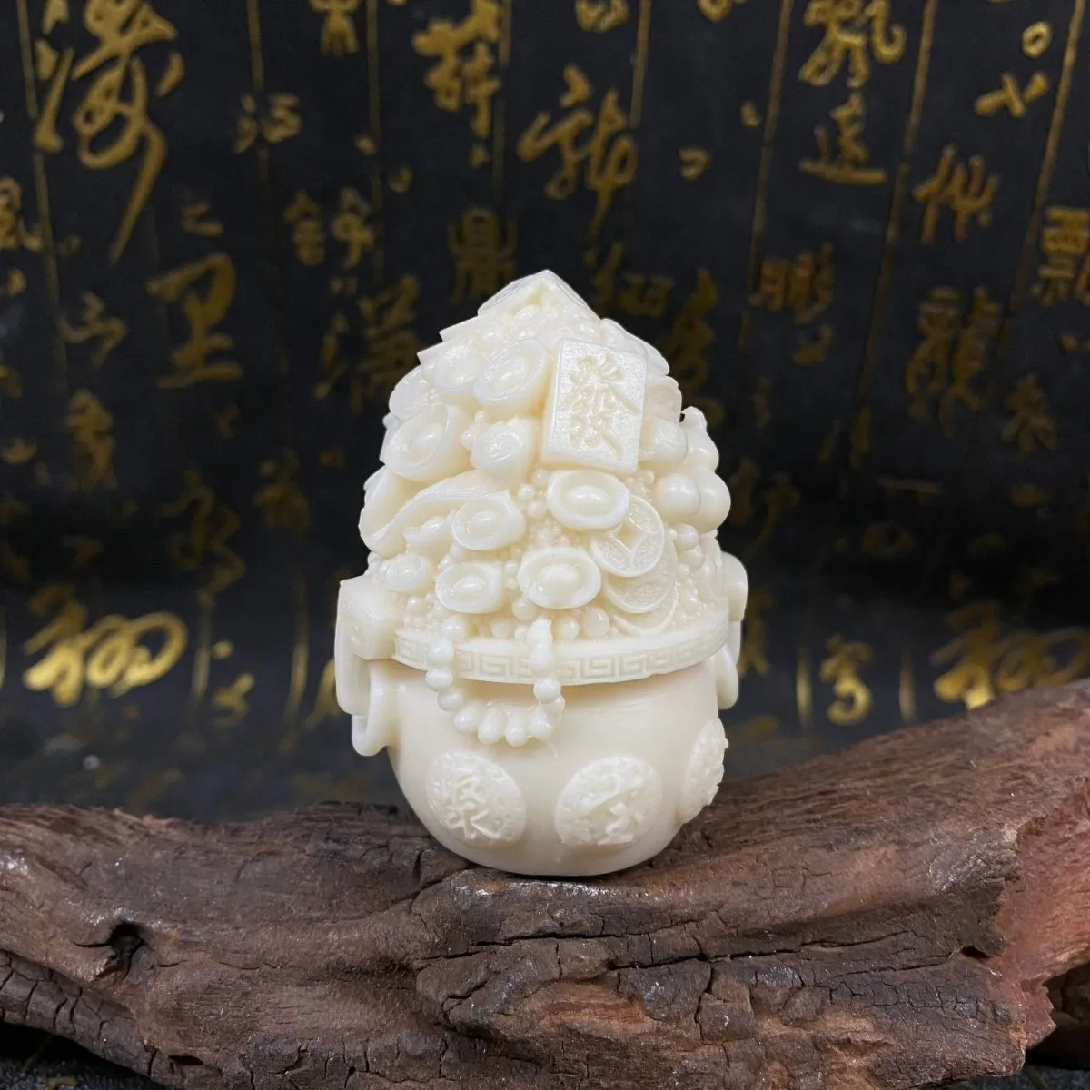 Hand Carved Tagua Nut Treasure Bowl Statue 7x5x4cm Home Desktop Car Ornament Collectible Wenwan Decor Craft Gift