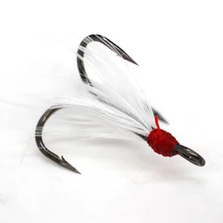 10Pcs Dressed Feathered Treble Fishing Hooks Carbon Steel Barbed Sharp Triple Fishhook Sea Accessories With Feather