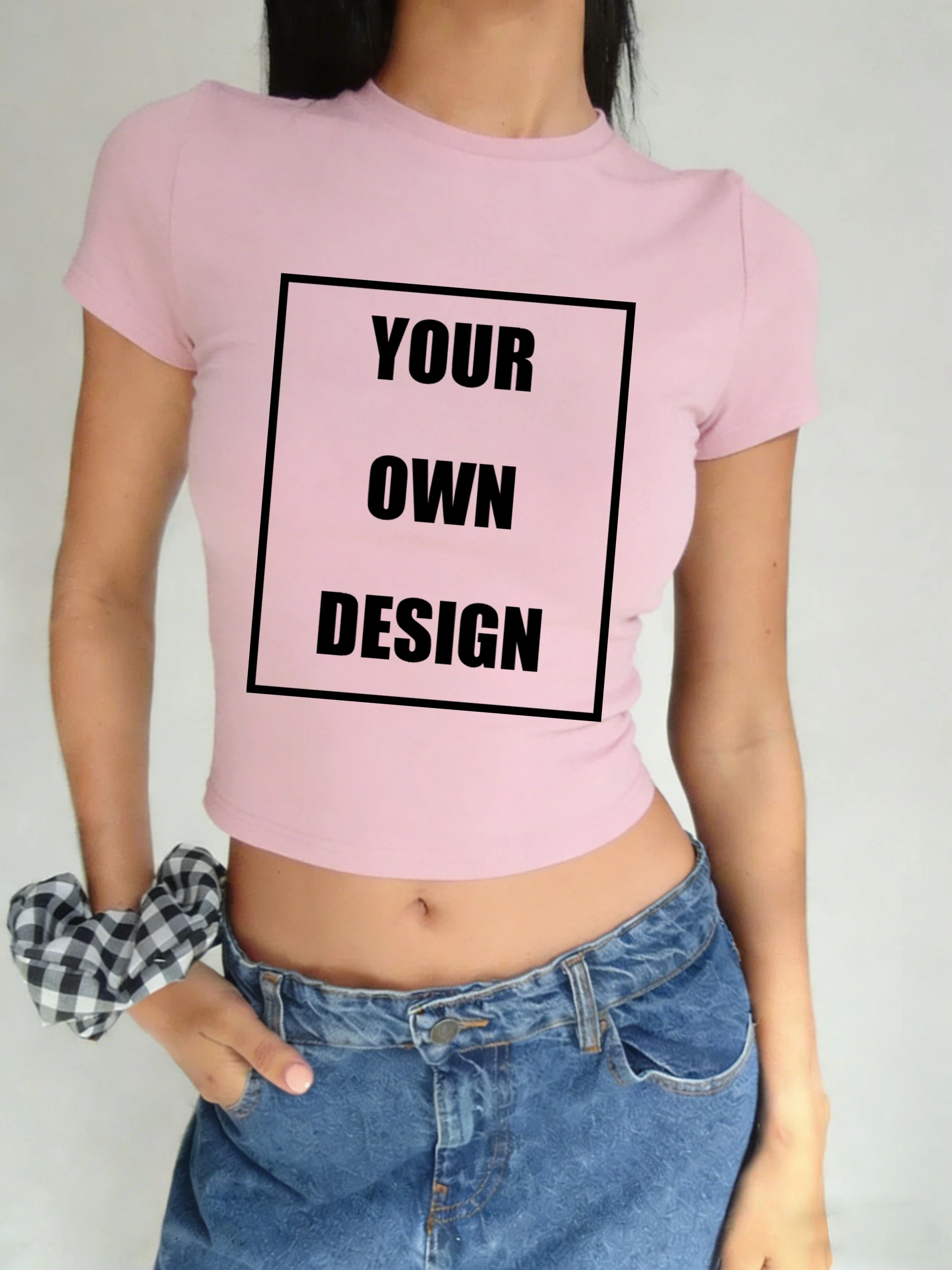 Custom Graphic Logo  Slim T Shirts Women Summer Cool Crewneck Y2K Clothing Trendy Slim Short All-Match Fashion Crop T-Shirt image 2