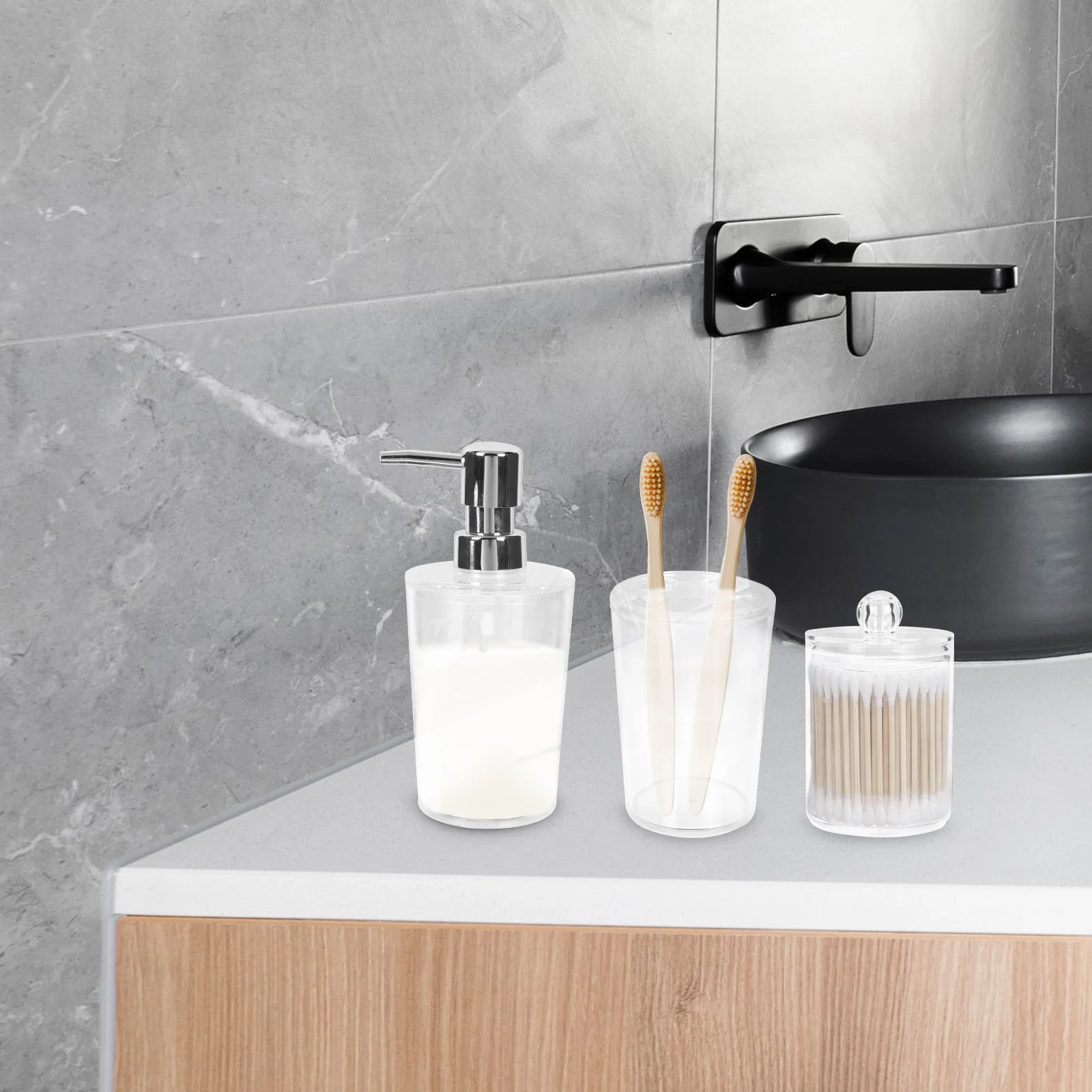 

1Set Bathroom 4 Pieces Kit High Quality Plastic Toothbrush Cup Cotton Swab Box Storage Bottle Tidy Home Decoration Gift