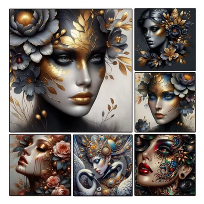 5d diy pintura diamante novo 2025 abstrato maquiagem dourada mulher kits de ponto cruz quadrado completo redondo diamante mosaico decoração para casa